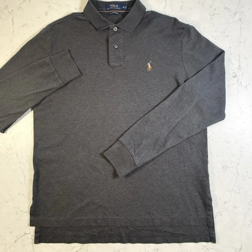 Polo Ralph Lauren Pima Soft Touch Mens Shirt M Gray Long Sleeve Cotton Preppy